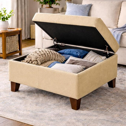 HomePop 28" Woven Square Storage Ottoman - Tan