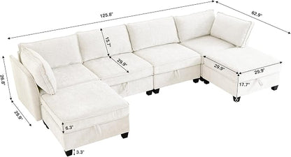 ORRD Oversize Modular Sectional Sofa Set, Convertible U Shaped Couch with Storage, 6 Seater Sofa Modular with Ottomans and Reversible Chaise for Living Room, Office (Beige)