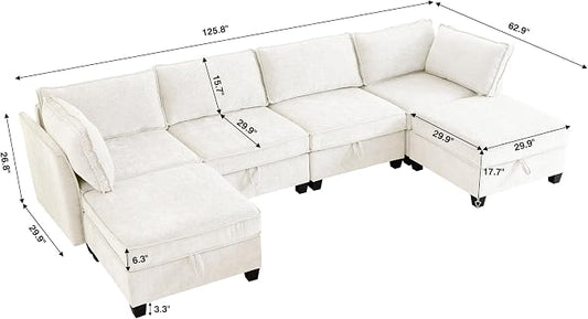 ORRD Oversize Modular Sectional Sofa Set, Convertible U Shaped Couch with Storage, 6 Seater Sofa Modular with Ottomans and Reversible Chaise for Living Room, Office (Beige)