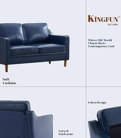 Kingfun 60" Faux Leather Sofa, Loveseat Couch, Mid Century Modern Love Seat Couches with Solid Wood Frame for Living Room Bedroom