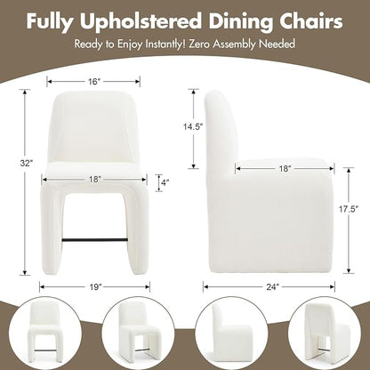 Hyfirm Upholstered Dining Chairs Set of 6, Modern Armless Desk Chair with Metal Footrest for Diningroom Bedroom Livingroom Reading Room,White Fabric