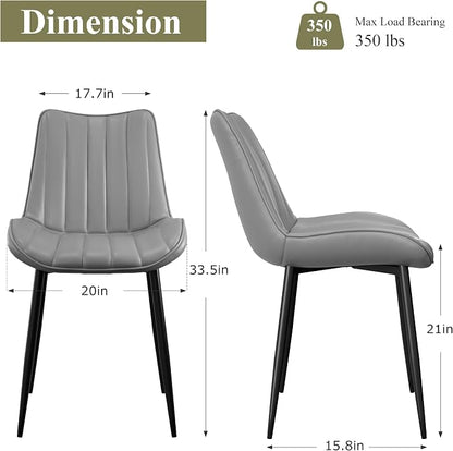 VECELO Dining Chairs Set of 4, Vegan Leather Fabric & Metal Frame, Mordern Style for Kitchen, Living Room,Offcie，Light Grey