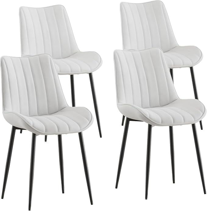 VECELO Dining Chairs Set of 4, Velvet Fabric & Metal Frame, Mordern Style for Kitchen, Living Room,Offcie，White