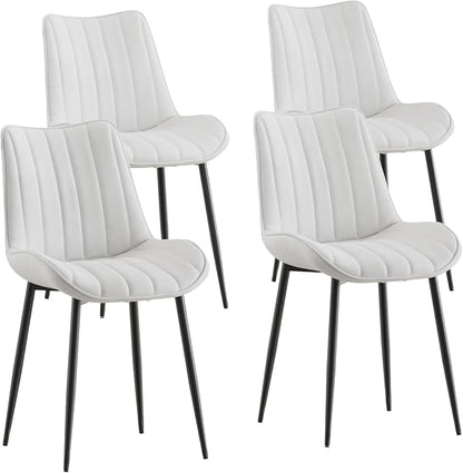VECELO Dining Chairs Set of 4, Velvet Fabric & Metal Frame, Mordern Style for Kitchen, Living Room,Offcie，White