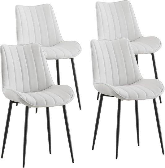 VECELO Dining Chairs Set of 4, Velvet Fabric & Metal Frame, Mordern Style for Kitchen, Living Room,Offcie，White