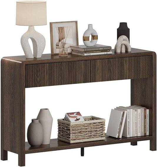 FATORRI Console Sofa Table with 2 Drawers, 47.2 inch Wood Couch Table Behind Sofa, Farmhouse Entryway Tables for Hallway Storage, Dark Walnut