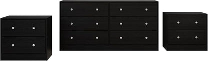 HOME DESIGN Altoona 3-Piece Bedroom Set with Dresser and Two Nightstands, Black