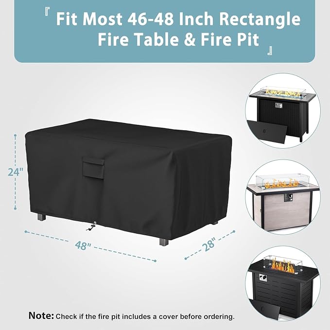 SHINESTAR Rectangle Fire Pit Cover, Fits for 46-48 Inch Gas Fire Table, Waterproof and Windproof, 48 x 28 x 24 Inches, Black