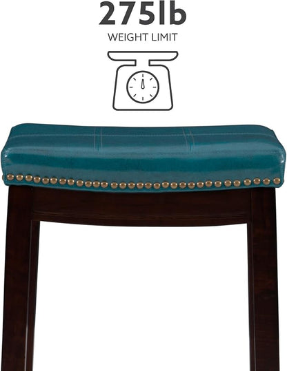 Linon Carson Blue Backless Counter Stool, Brown