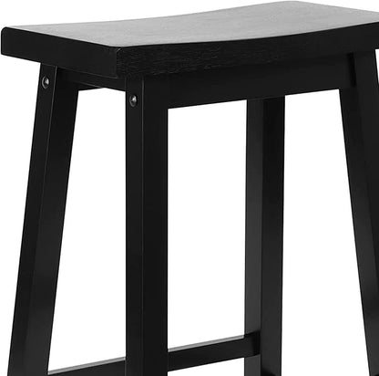 PJ Wood Classic Saddle-Seat 24'' Tall Kitchen Counter Stool for Homes, Dining Spaces, and Bars with Backless Seat, 4 Square Legs, Black (4 Pack)