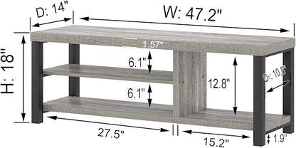 FOLUBAN Shoe Storage Bench, Rustic Wood Entryway Bench for Hallway Entrance, Vintage Indoor Bench with Shoe Storage and Seating for Bedroom Living Room, Light Grey, 47 Inch