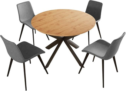 HIPIHOM Extendable Round Dining Kitchen Table 43.2"-59.1" | Mid century modern oak finish, MDF board, space saving, scratch resistant, for 4-6 person dining use