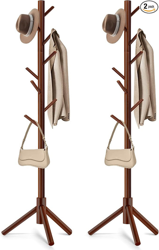 WANGMUXIA 2 PCS Coat Rack, Freestanding Coat Rack with 8 Hooks and 3 Adjustable Size Tree Coat Racks for Bedroom, Hallway, Entrance, Office, for Hats, Coats, Scarves, Handbags
