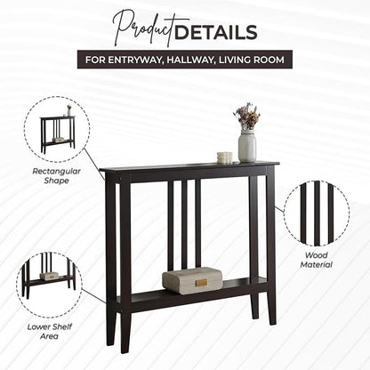 Kings Brand Narrow Console Table w/Storage Shelf, Sofa Entryway, Espresso | Narrow Console Table with Storage Shelf – Slim Design Fits Entryways, Hallways, Behind Sofas, Shelf Décor, Books, Essentials