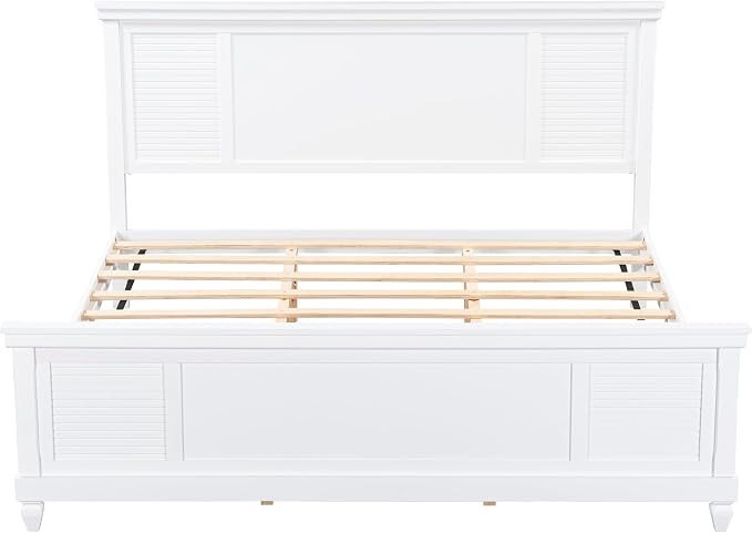 Merax King Size Bed Frame and Wood Headboard, Farmhouse White Platform Bed Frame with Sturdy Wooden Support Slats, No Box Spring Needed, Holds up to 800 Pounds, Noise-Free, Easy Assembly