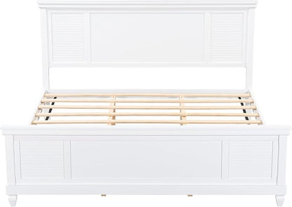 Merax King Size Bed Frame and Wood Headboard, Farmhouse White Platform Bed Frame with Sturdy Wooden Support Slats, No Box Spring Needed, Holds up to 800 Pounds, Noise-Free, Easy Assembly