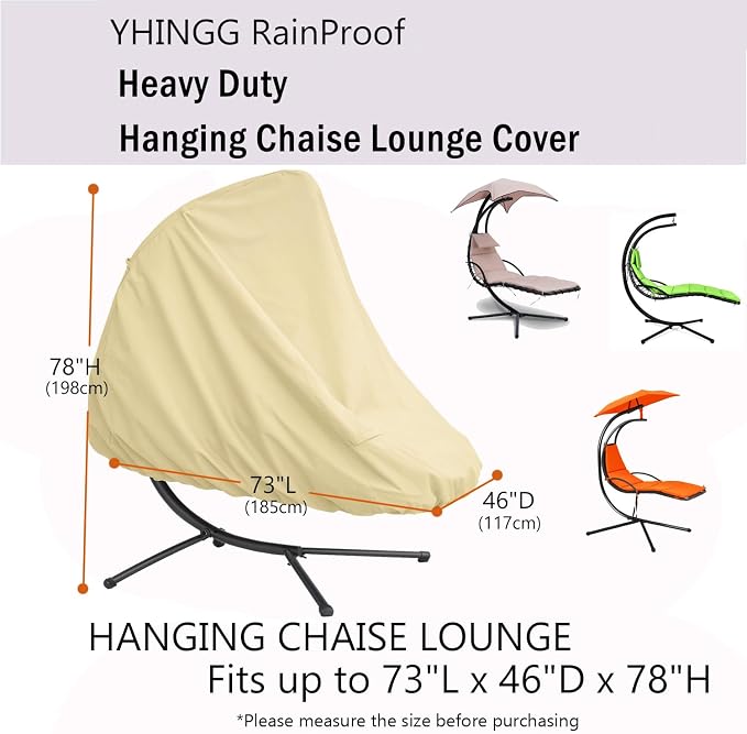 Patio Hanging Chaise Lounge Cover 73 Inch Waterproof 900D Heavy Duty Outdoor Swing Chair Cover for outdoor Hammock (Beige)