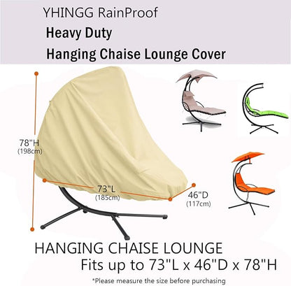 Patio Hanging Chaise Lounge Cover 73 Inch Waterproof 900D Heavy Duty Outdoor Swing Chair Cover for outdoor Hammock (Beige)