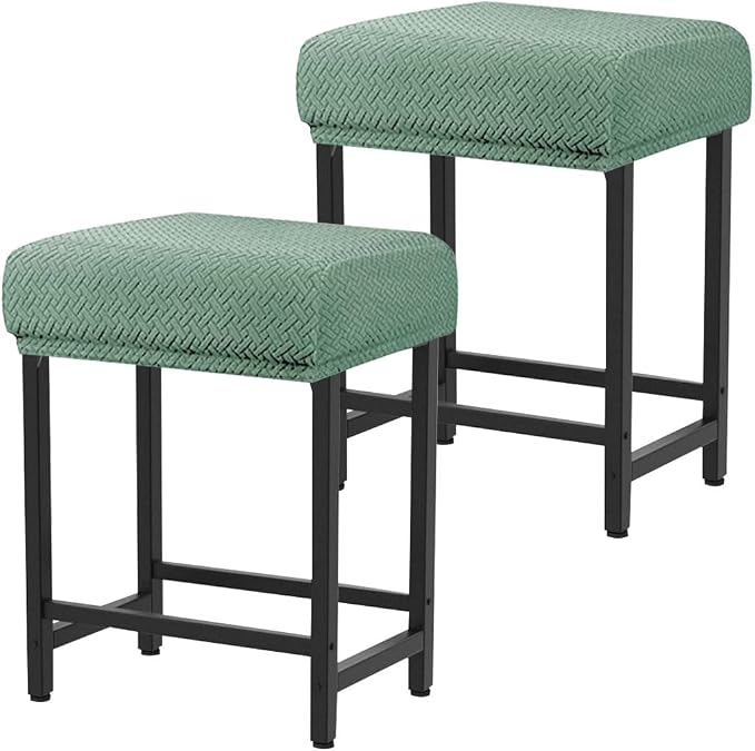 Levoberg Bar Stool Cover Rectangle Stretch Counter Height Barstool Slipcovers Rectangular Vanity Stool Cover Kitchen Counter Saddle Seat Cover for Wooden Metal Bench Set of 2 Cyan