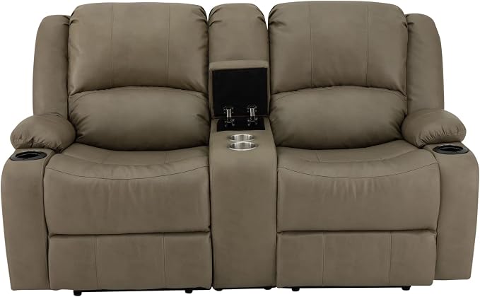 RecPro Charles 67" Powered Double RV Wall Hugger Recliner Sofa RV Loveseat with Upgraded 2023 Fabric (Putty)