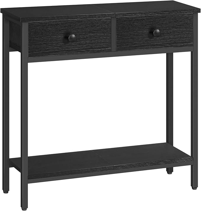 HOOBRO 29.5" Narrow Console Table with 2 Fabric Drawers, Small Entryway Table with 2-Tier Storage Shelves, Sofa Table, Behind Couch Table, for Living Room, Hallway, Black BB71XG01