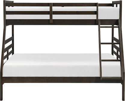 Lexicon Bunk Bed Twin Over Full, Wooden Bed Frame with Sturdy Ladder and Safety Guard Rails, Modern Space-Saving Design, for Bedroom/Guest Room, No Box Spring Needed, Dark Brown