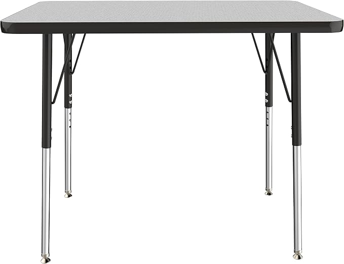 FDP Rectangle Activity School and Office Table (24 x 36 inch), Standard Legs with Swivel Glides, Adjustable Height 19-30 inches; Quick Ship Single Box - Gray Top and Black Edge
