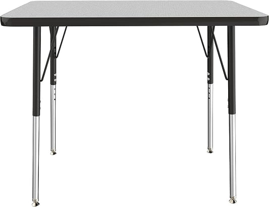 FDP Rectangle Activity School and Office Table (24 x 36 inch), Standard Legs with Swivel Glides, Adjustable Height 19-30 inches; Quick Ship Single Box - Gray Top and Black Edge