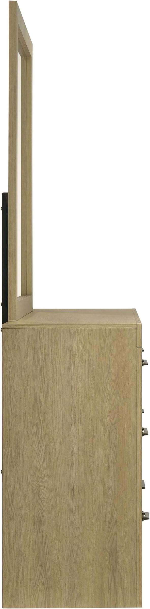 Coaster Home Furnishings - Hendricks - Wood - 6-Drawer Dresser with Mirror with Asymmetrical Drawers, Gunmetal Pulls, and Square Edges - Bedroom - Light Oak - 222653M