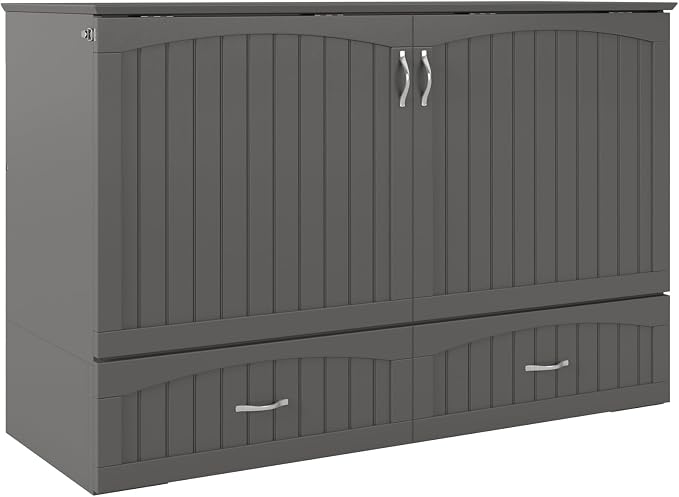AFI, Southampton Murphy Bed Chest Queen with 6" Mattress, Storage Drawer & Built-in USB Charger, Grey
