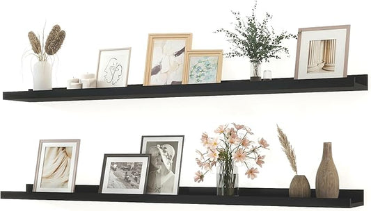 Long Floating Shelves for Wall Decor, Long Wall Mounted Storage Shelf for Bedroom, Living Room, Bathroom, Kitchen, Nursery, Display Picture Ledge Shelf with Lip Set of 2-48 Inches, Black