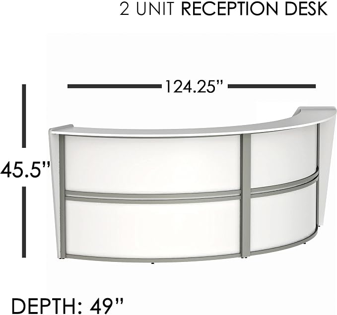 Linea Italia Curved Modern Office Desk Easy to Assembly 2 Panel Reception Counter for Lobby, Salon, 124" x 49", White