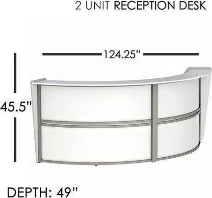 Linea Italia Curved Modern Office Desk Easy to Assembly 2 Panel Reception Counter for Lobby, Salon, 124" x 49", White