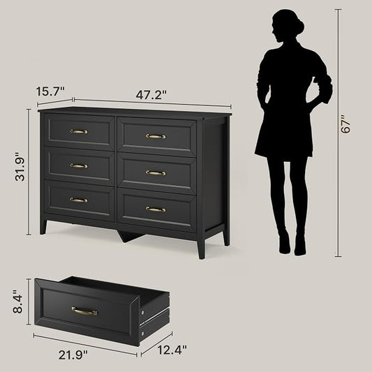Gizoon 2-Piece Bedroom Furniture Set, 2-PC Dresser Set for Bedroom, Includes a 5 Drawer Dresser and a 6 Chest of Drawers, with Smooth Rail, Handles, Anti-Tipping, Large Storage Space, Black
