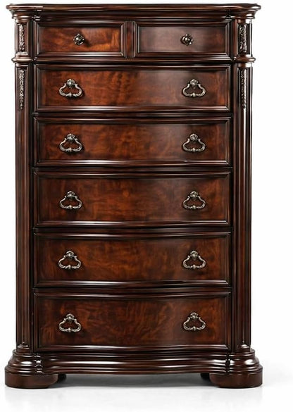 First of a Kind Barney's Traditional 5 Piece Queen Bedroom Set Solid Wood Furniture Collection with Walnut Finish, Classic Carved Design for Coordinated Bedroom Interiors