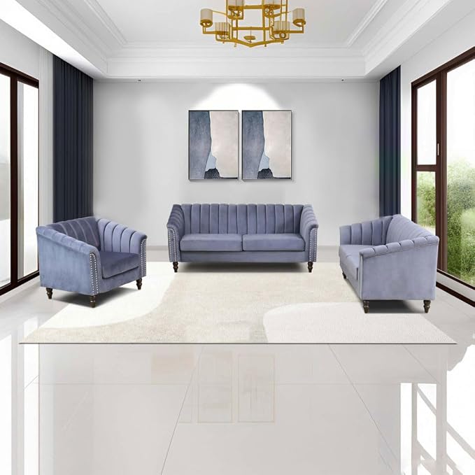 Accent Chair, Single Couch Chair with Style Button Tufted, Scroll Arms and Nailhead for Living Room, Office, Apartment, Grey