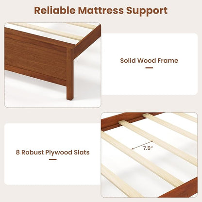 Giantex Twin Size Wooden Bed Frame with Headboard, Wood Slat Support | Farmhouse Platform Bed with Heavy Duty Mattress Foundation, Under-Bed Storage, No Box Spring Needed, Easy Assembly (Walnut)
