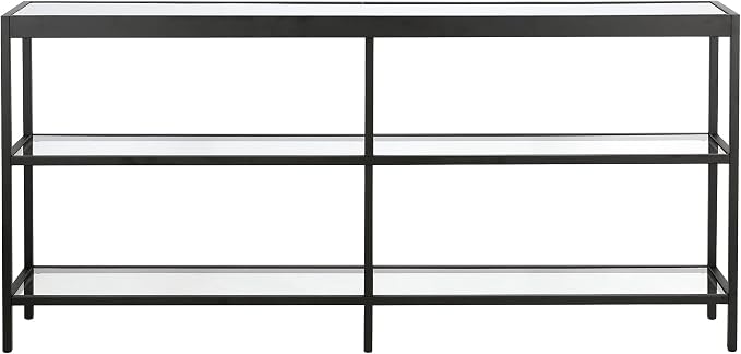 Henn&Hart 64" Wide Rectangular Console Table in Blackened Bronze, Entryway Table, Accent Table for Living Room, Hallway | Open lower shelves adds practical storage while the glass design keeps spaces feeling bright for living rooms or entryways