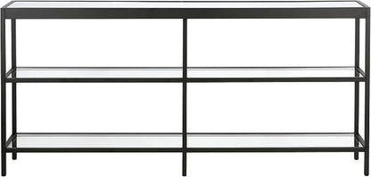 Henn&Hart 64" Wide Rectangular Console Table in Blackened Bronze, Entryway Table, Accent Table for Living Room, Hallway | Open lower shelves adds practical storage while the glass design keeps spaces feeling bright for living rooms or entryways