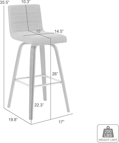 Vienna Modern Counter Height Swivel Bar Stool with White Faux Leather Seat and Patterned Oak Wood Frame Set of 2