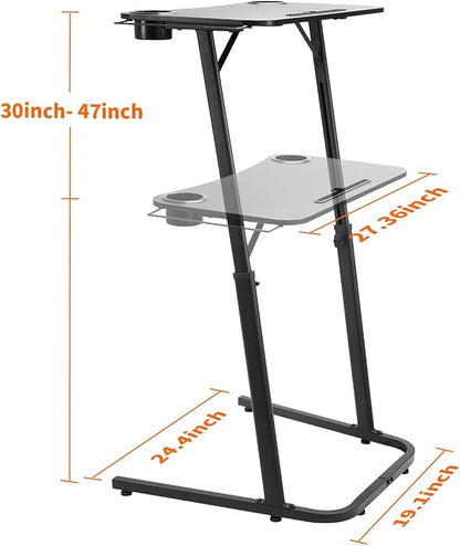 Treadmill Desk, Small Standing Desk for Walking Pad, 30-47 Inch Adjustable Height Walking Pad Stand for Treadmill, Portable Standing Table for Bike and Home Office Work - Black