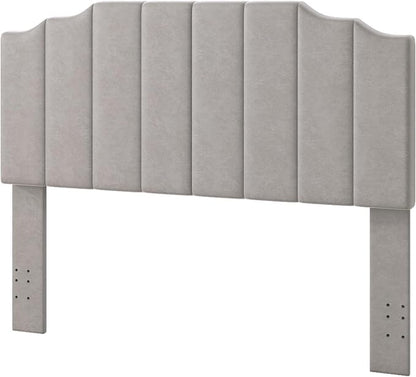 Befurtori Queen Size Headboard Only, Velvet Wall Mounted Headboard Queen Size for Adjustable Bed, Modern Vertical Channel Design with Curved Tufted Upholstered Head Board and Luxury Soft Padded, Gray