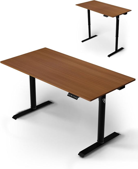 Arozzi Arena Nordico Gamer Desk – 55x27.6” Electric Standing Table – PC Gaming Desk with Storage for Cables - Dual Cable Baskets, Split Tabletop, Monitor Arm Friendly - Dark Walnut