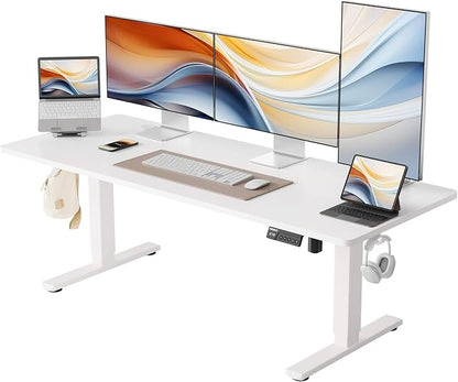 YIHAYO Low Height Adjustable Desk, Lifts 18.1-28.3 Inches, Electric Standing Desk for Short People, 60 x 24 Inches Computer Table with Splice Board for Home Office, White