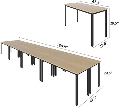 Bonzy Home Conference Tables 16ft Office Computer Desk for Meeting Room Study Writing Printer Table Meeting Seminar Table for 20 People Rustic Vintage Natural 8PCS 188.8"x47.2"x29.5"