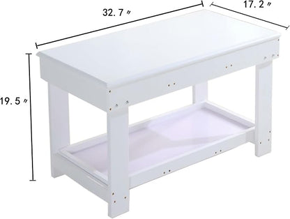 YouHi Kids Activity Table with Board and Storage for Bricks Activity Play Table (White Double Table)