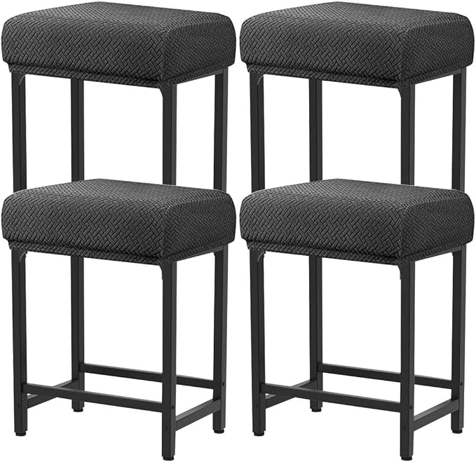 Levoberg Bar Stool Cover Rectangle Stretch Counter Height Barstool Slipcovers Rectangular Vanity Stool Cover Kitchen Counter Saddle Seat Cover for Wooden Metal Bench Set of 4 Dark Gray