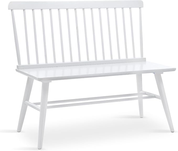 DUHOME Entryway Dining Bench with Spindle Back Farmhouse Wood Windsor Bench for Foyer Balcony Living Room White