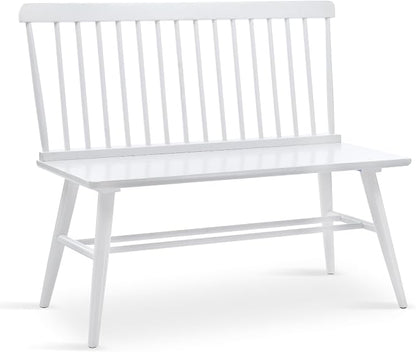 DUHOME Entryway Dining Bench with Spindle Back Farmhouse Wood Windsor Bench for Foyer Balcony Living Room White