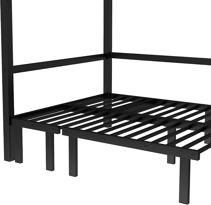Bellemave Full Over Full Futon bunk Bed, Lower bunk can be Pulled Out in Three Sections, Loft Bed with Sofa for Teens, Adults, Bedroom, Black(Excluding Cushions and mattresses)
